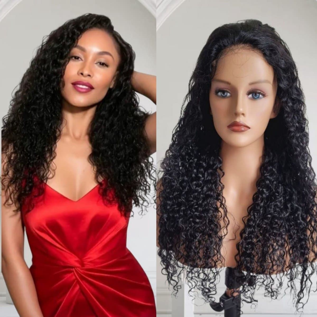Frazimashop- Braziliaans Remy Pruiken- lang haar pruik - 26 inch -Haarwerken echt haar- 100% human hair wigs -donkerbruin water diep golf haren -Pruik dames echt haarstuk- echt haar - 4x4 lace closure pruik