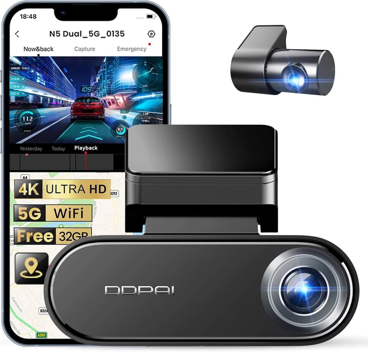 Dashcam - 4K HD - voor Auto - Voor en Achter Camera - Dual Dashcam - DDPAI