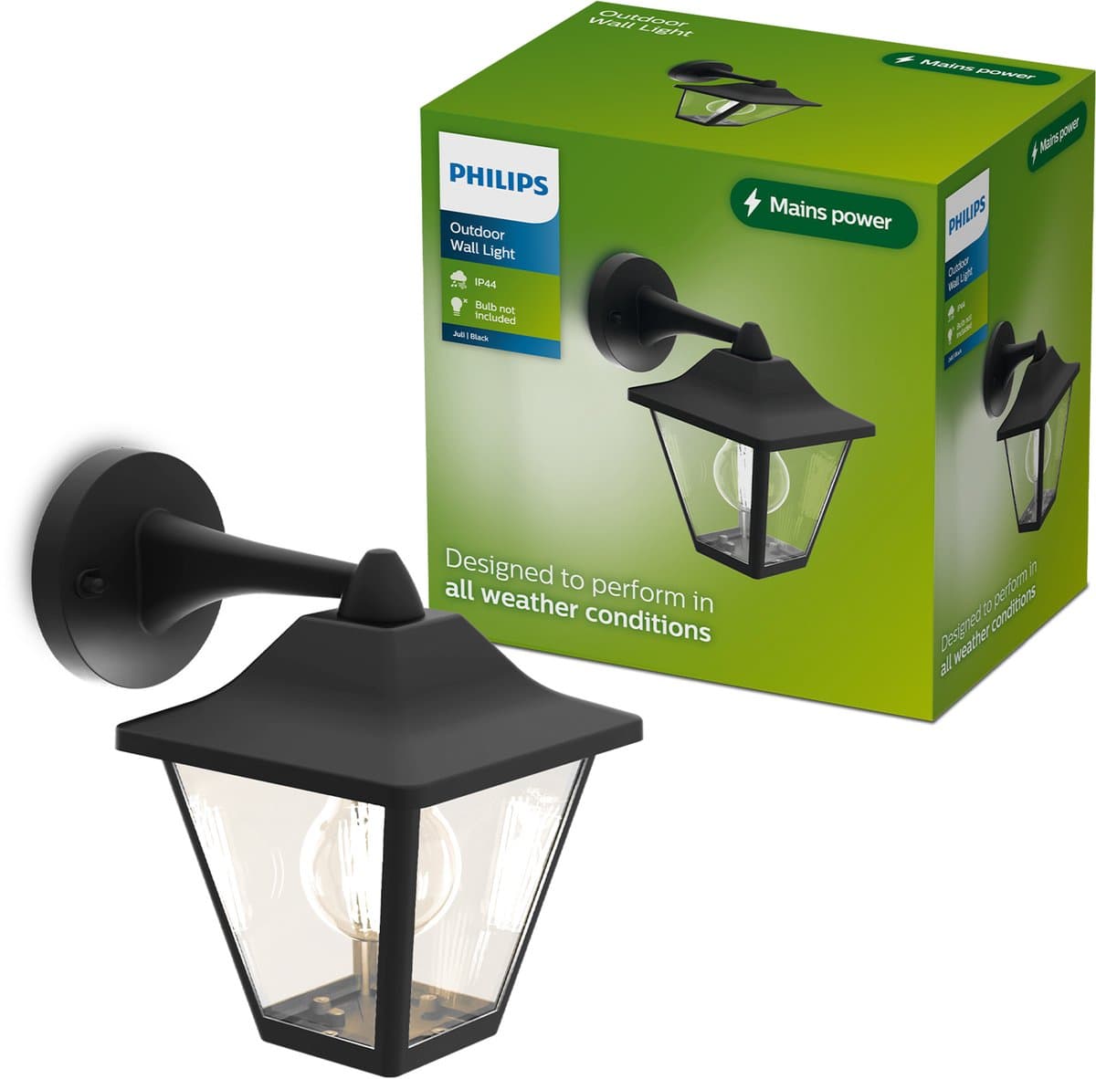 Philips Juli Wandlamp - Buitenverlichting - E27-fitting - Weerbestendig: IP44 - Zwart - Klassiek ontwerp