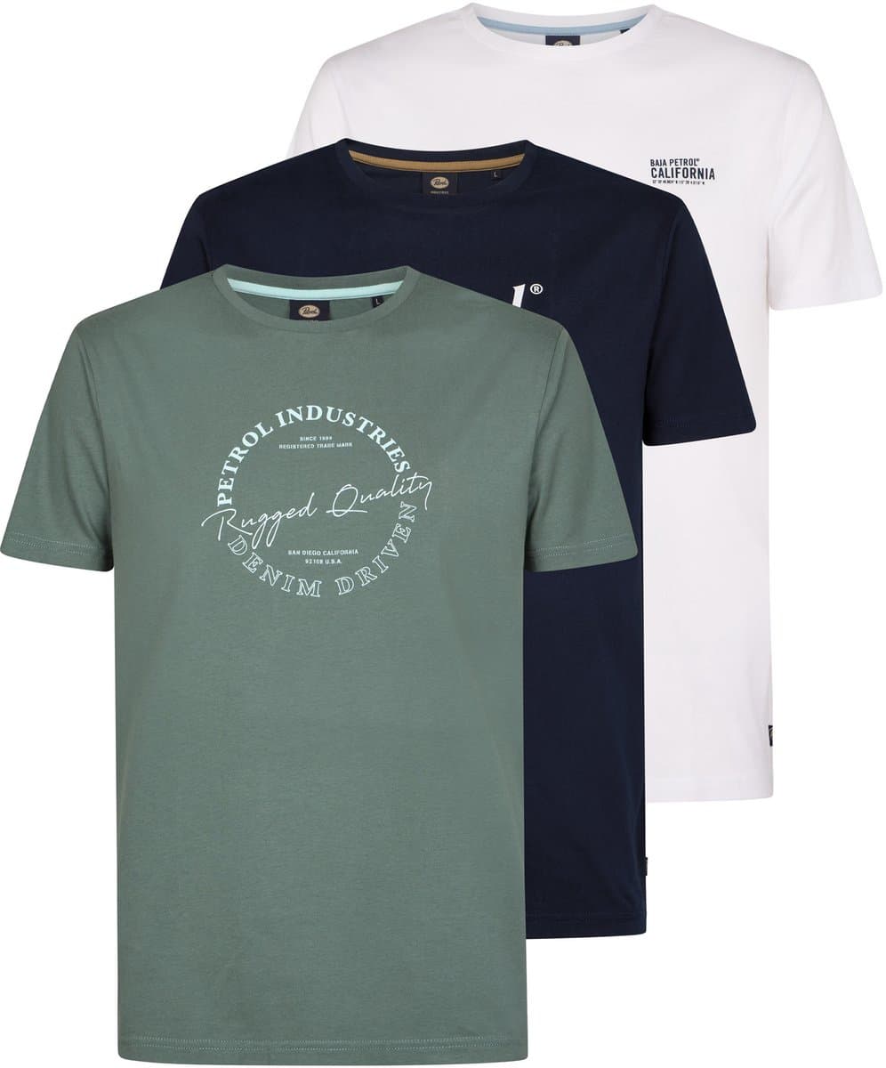 Petrol Industries - Heren 3-Pack Jersey T-Shirts met Print ArenaRoja - Multicolor - Maat S