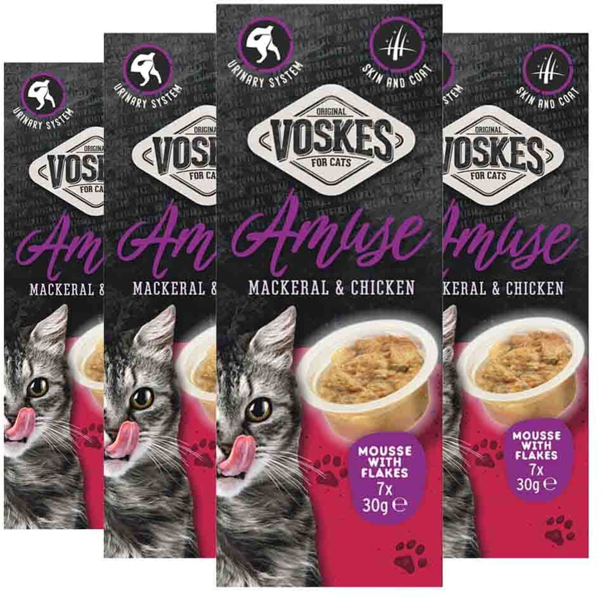 Voskes Kattensnack Mousse Makreel&Kip - 4 x 7x30 gr - Voordeelverpakking