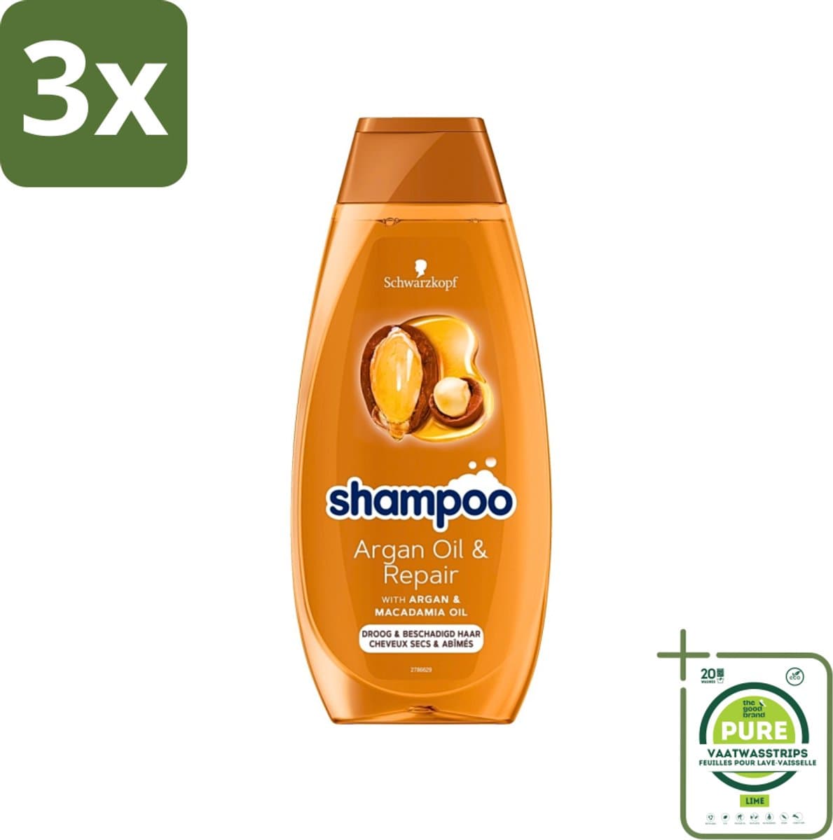 3 x Schwarzkopf - Shampoo Argan Oil & Repair - Voedt & Versterkt - 400 ml - Grootverpakking - Argan Shampoo - Haarverzorging - Droog Haar - Beschadigd Haar - Haar Glans