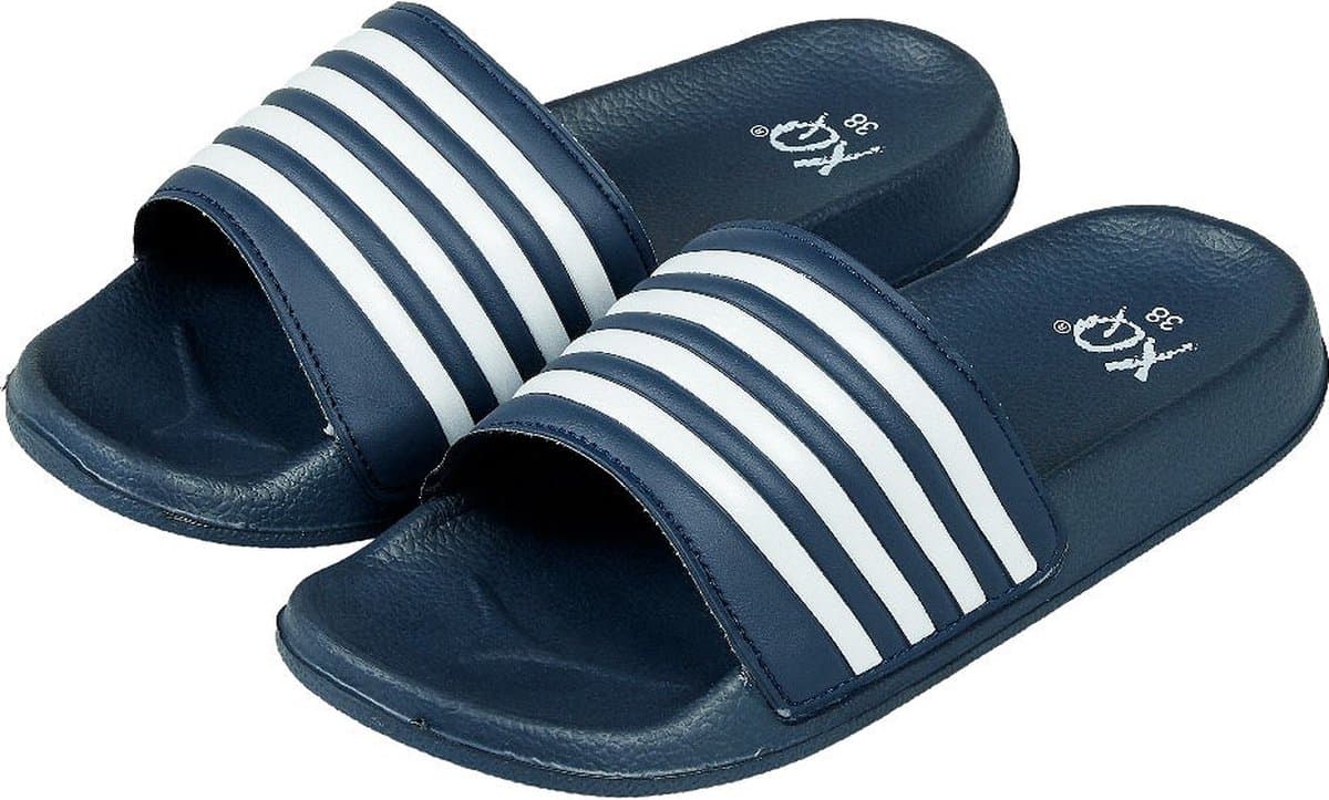 XQ - Slippers Dames - Stripes - Navy - Badslippers dames - Gevormd voetbed