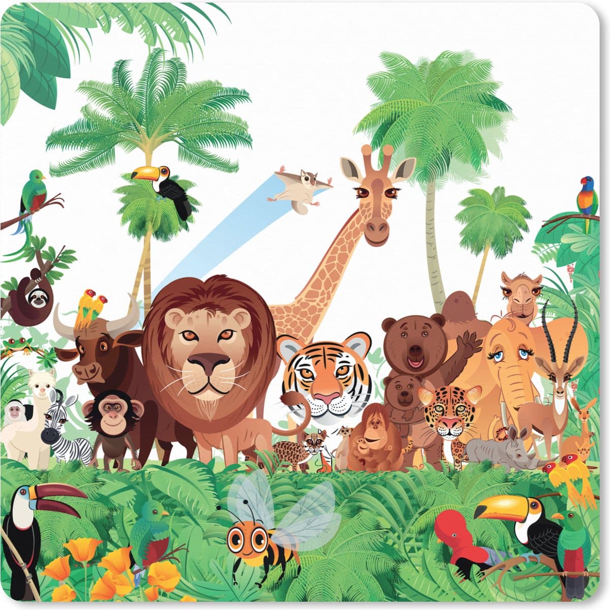 Muismat XXL 40x40 cm - Bureau onderlegger - Bureau mat Wilde dieren - Jungle - Leeuw - Tijger - Meisjes - Kids - Jongens - Bureaumat - Gaming mousepad xl - Bureaulegger groot - Computer deskmat