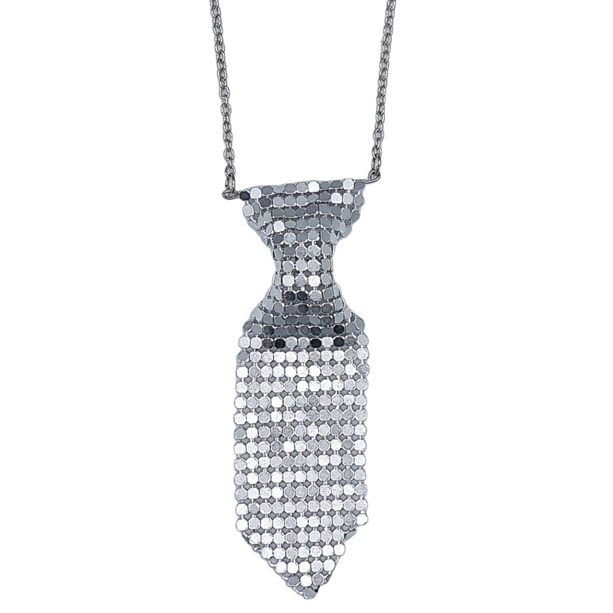 Rhylane - Ketting Stropdas - Sylvester Party - Zilverkleurig Aluminium L 70 cm / Stropdas Hanger 3 x 9 cm