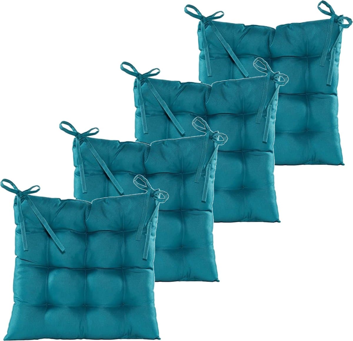 Anna's collection Stoelkussen gewatteerd - 6x - petrol blauw - 38 x 38 cm - binnen/buiten