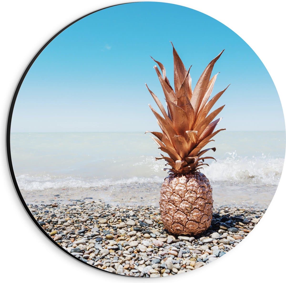 Dibond Muurcirkel - Ananas op Kiezelstenen - 20x20 cm Foto op Aluminium Muurcirkel (met ophangsysteem)