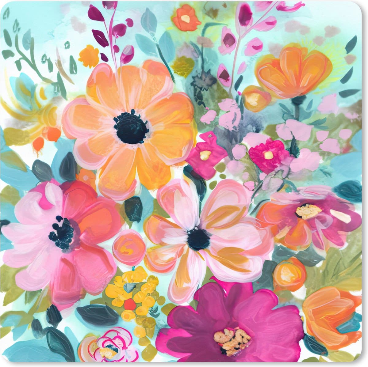 Muismat XXL 60x60 cm - Bureau onderlegger - Bureau mat Bloemen - Schilderij - Natuur - Botanisch - Bureaumat - Gaming mousepad xl - Bureaulegger groot - Computer deskmat