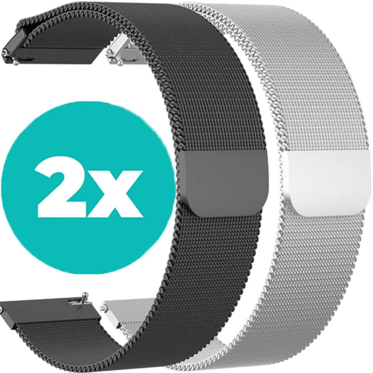 Smartwatch bandjes - 2 pack - Milanese band – Zwart – Zilver - 18mm bandje – set van 2 – Geschikt voor Vivoactive 4s / Garmin Venu 2s / Garmin Vivomove 3s