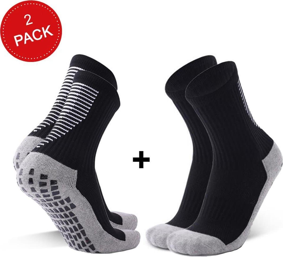 MyStand® Gripsokken Voetbal Unisex duo pack - Zwart + Zwart (2 paar) - One Size