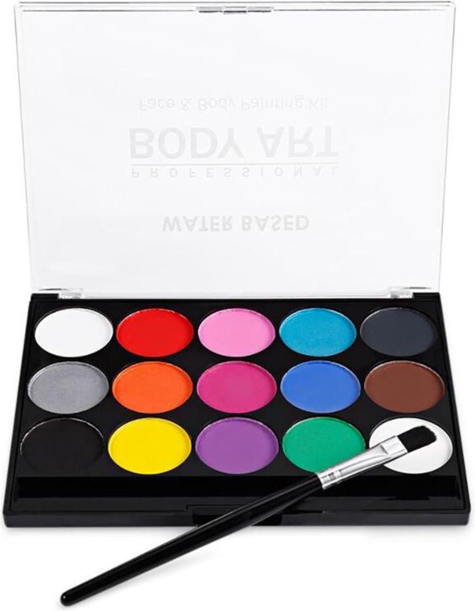 DW4Trading Face & Body Paint Set - Waterbasis - 15 Kleuren - 1 Kwast