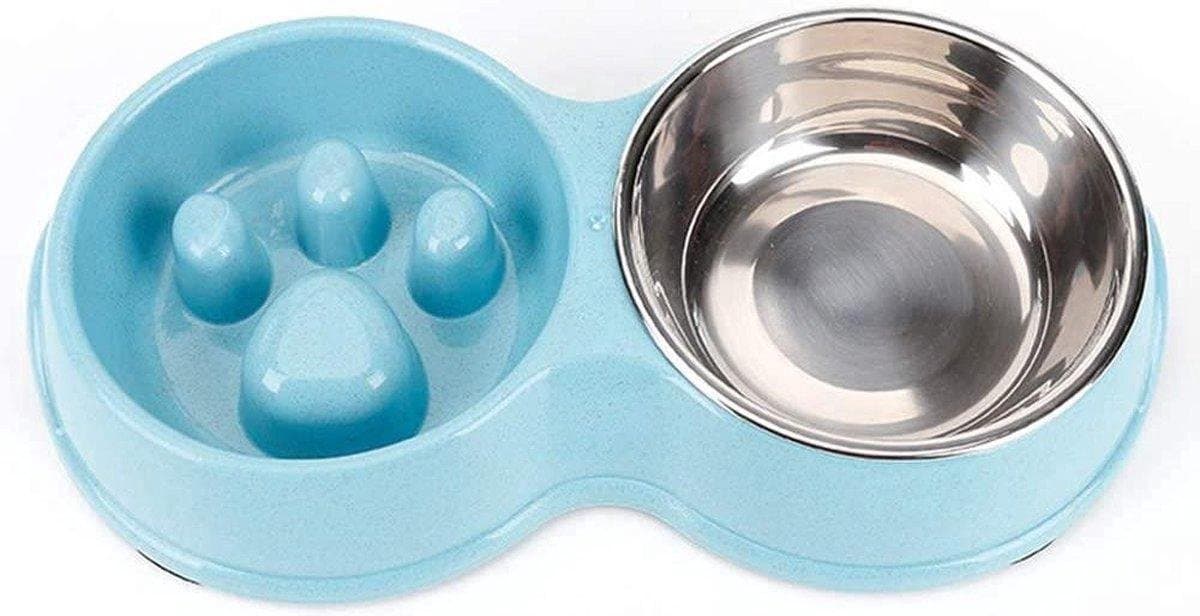 Darenci Dubbele Voerbak - Hondenbak - Voederbak - Anti Schrok Bak - Kattenbak - Hond - Poes - Puppy's - Hondenbrokken - Kattenbrokken - Drinkbak - RVS - Dog Bowl - Slowfeeder - Dieren - Blauw