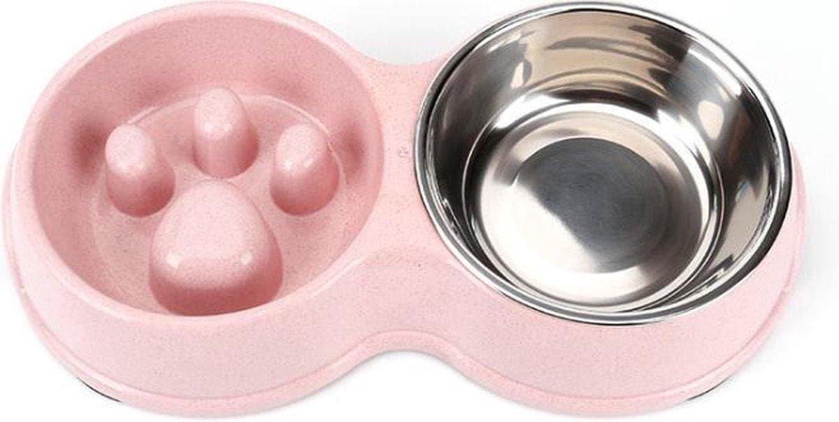 Darenci Dubbele Voerbak - Hondenbak - Voederbak - Anti Schrok Bak - Kattenbak - Hond - Poes - Puppy's - Hondenbrokken - Kattenbrokken - Drinkbak - RVS - Dog Bowl - Slowfeeder - Dieren - Roze