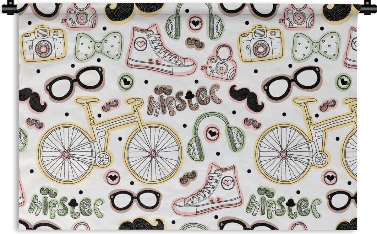 Wandkleed - Wanddoek - Doodle - Koptelefoon - Patroon - 90x60 cm - Wandtapijt