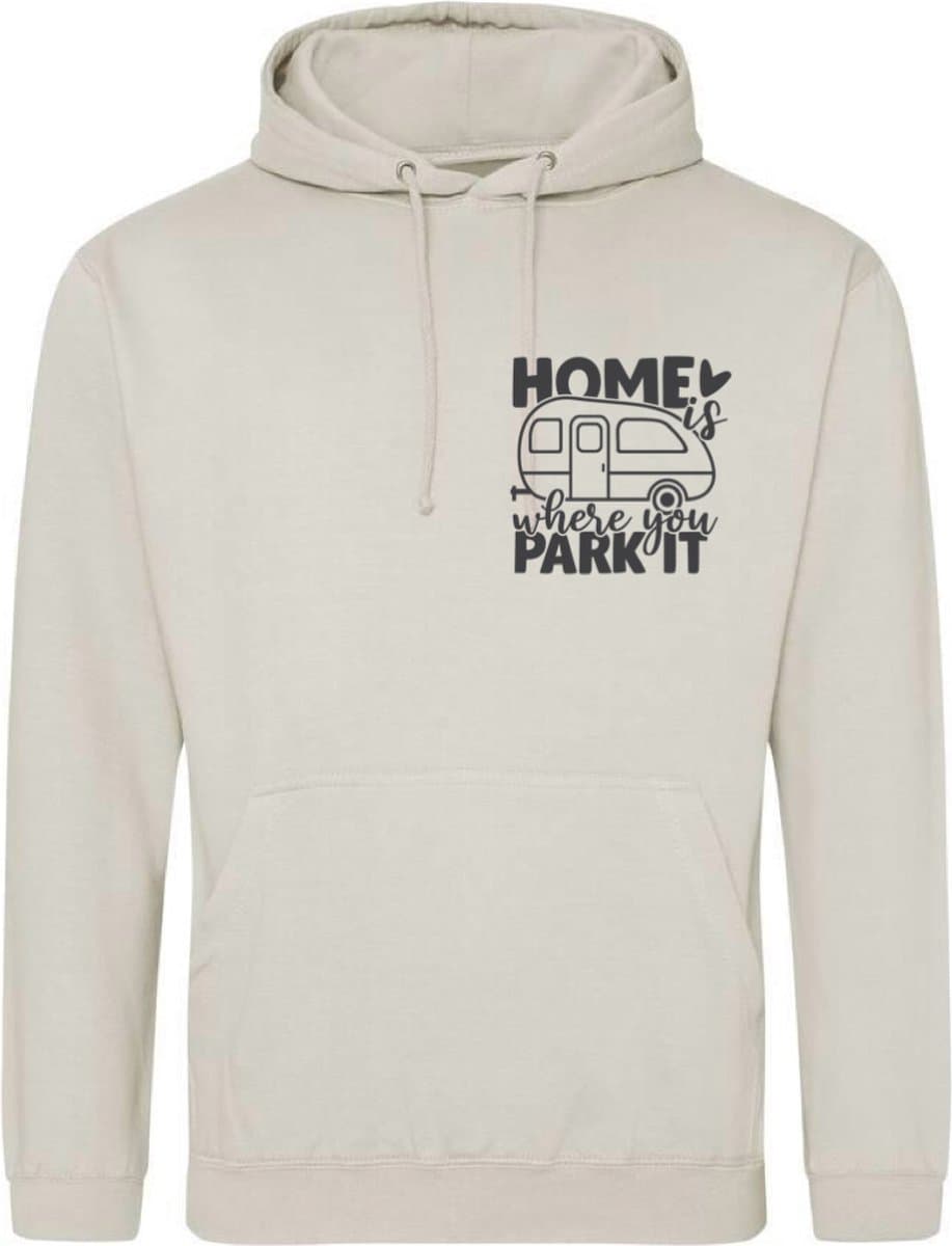 Camping hoodie - Hoodie Beige - Home is where you park it - Dames - Maat L