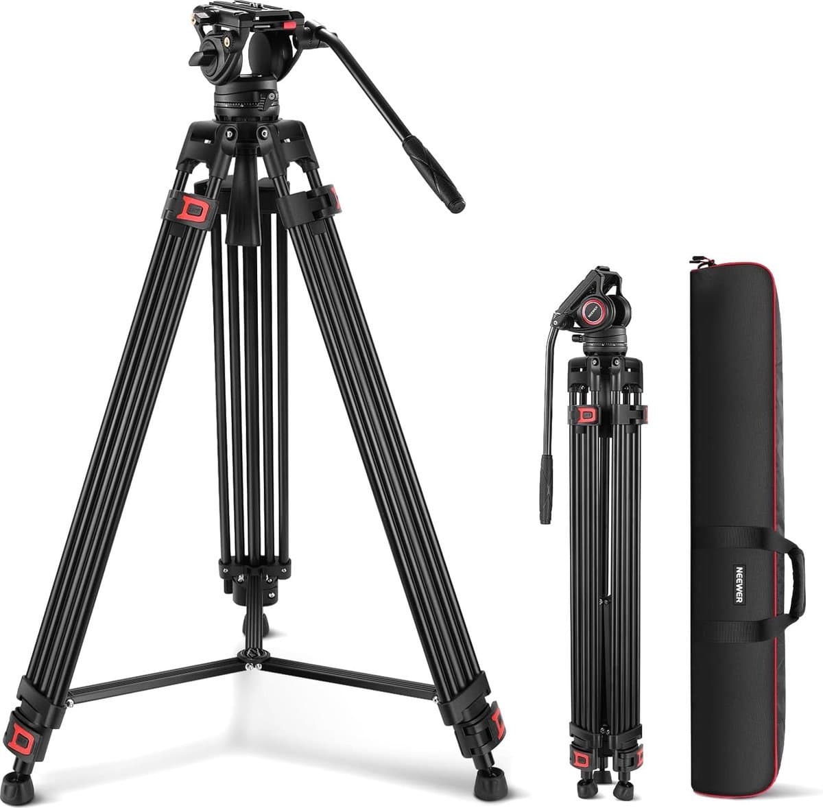 74 Inch Pro Video Statief met Vloeistofkop - QR Plaat - Compatibel met DJI RS Gimbals - Duurzaam Camera Statief met Telescoop Handvat - Geschaalde Basis voor DSLR - Max Belastbaar 8kg - X01NSK690