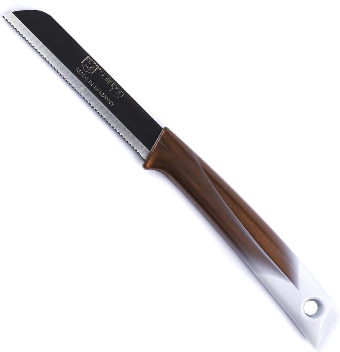 Solingen Kartelmes – Tomatenmes met Kartel – RVS – 19 Cm met Blade Cover – Bi-Color Goud met Wit