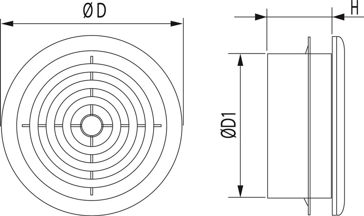Ventilatierooster & hoge montagebus & klemring aansluitdiameter Ø80mm, kunststof wit