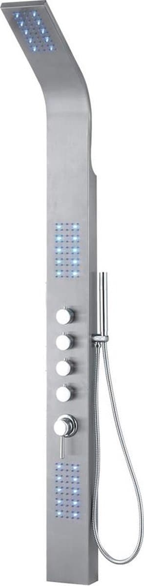 Haviklux Premium Eclipse 145 - Douchepaneel - Thermostatische kraan - LED verlichting - Massagesproeiers - Mat RVS - 145x20 cm - Douchekolom