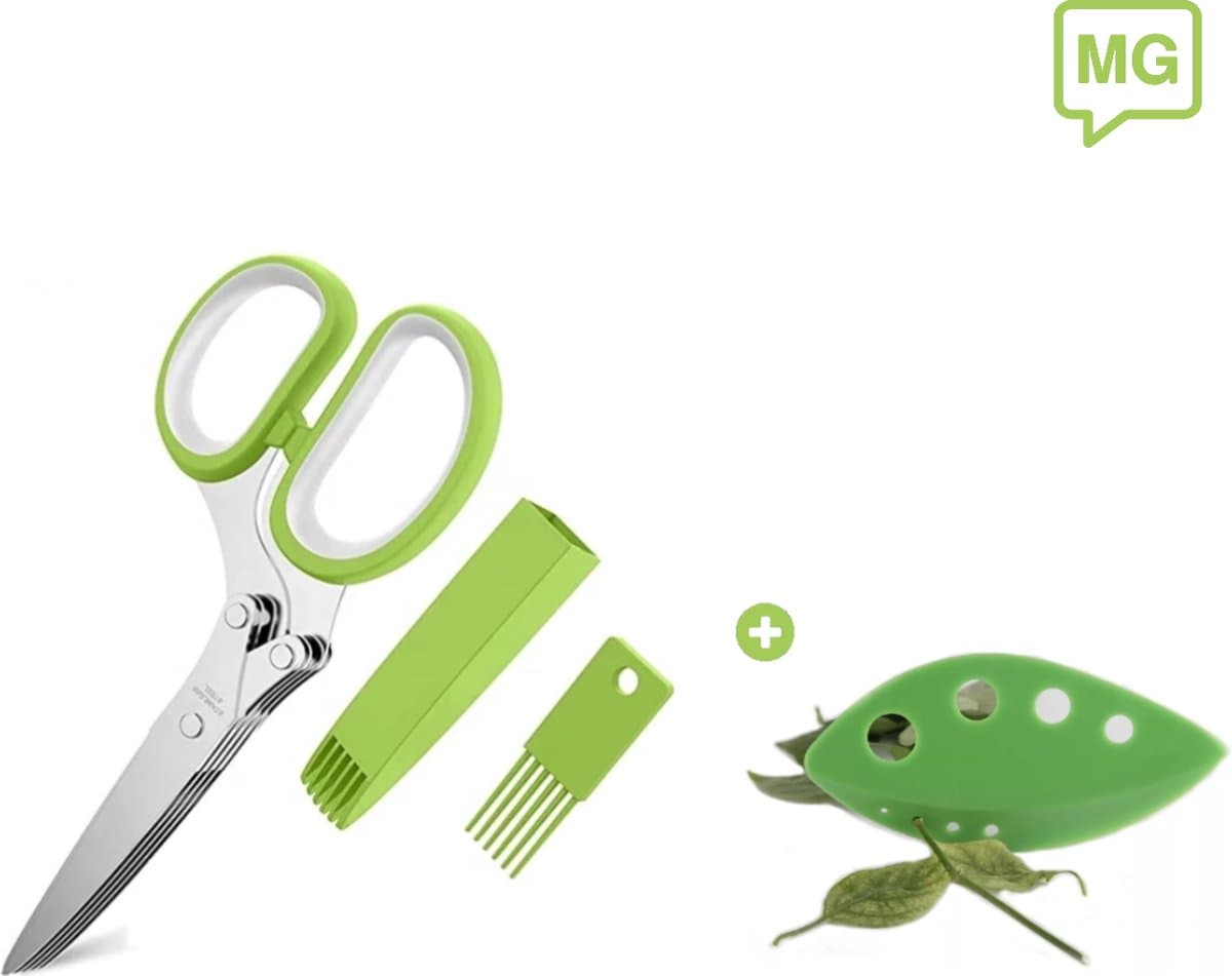 MULTIGADGETS® Kruidenschaar 3 delige set inclusief kruidenstripper - Kruidensnijder - Keukenschaar