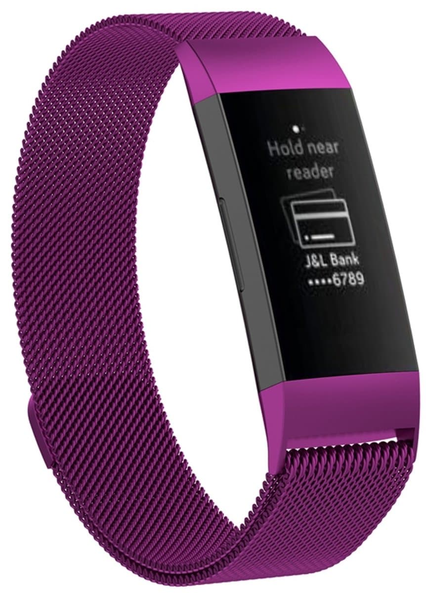 Roestvrijstalen magneetpolsband voor FITBIT Charge 4, klein formaat: 190x18 mm (donkerpaars)