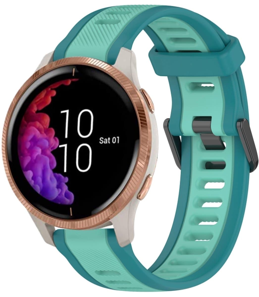 Voor Garmin Venu 20 mm tweekleurige siliconen horlogeband met textuur (blauwgroen)
