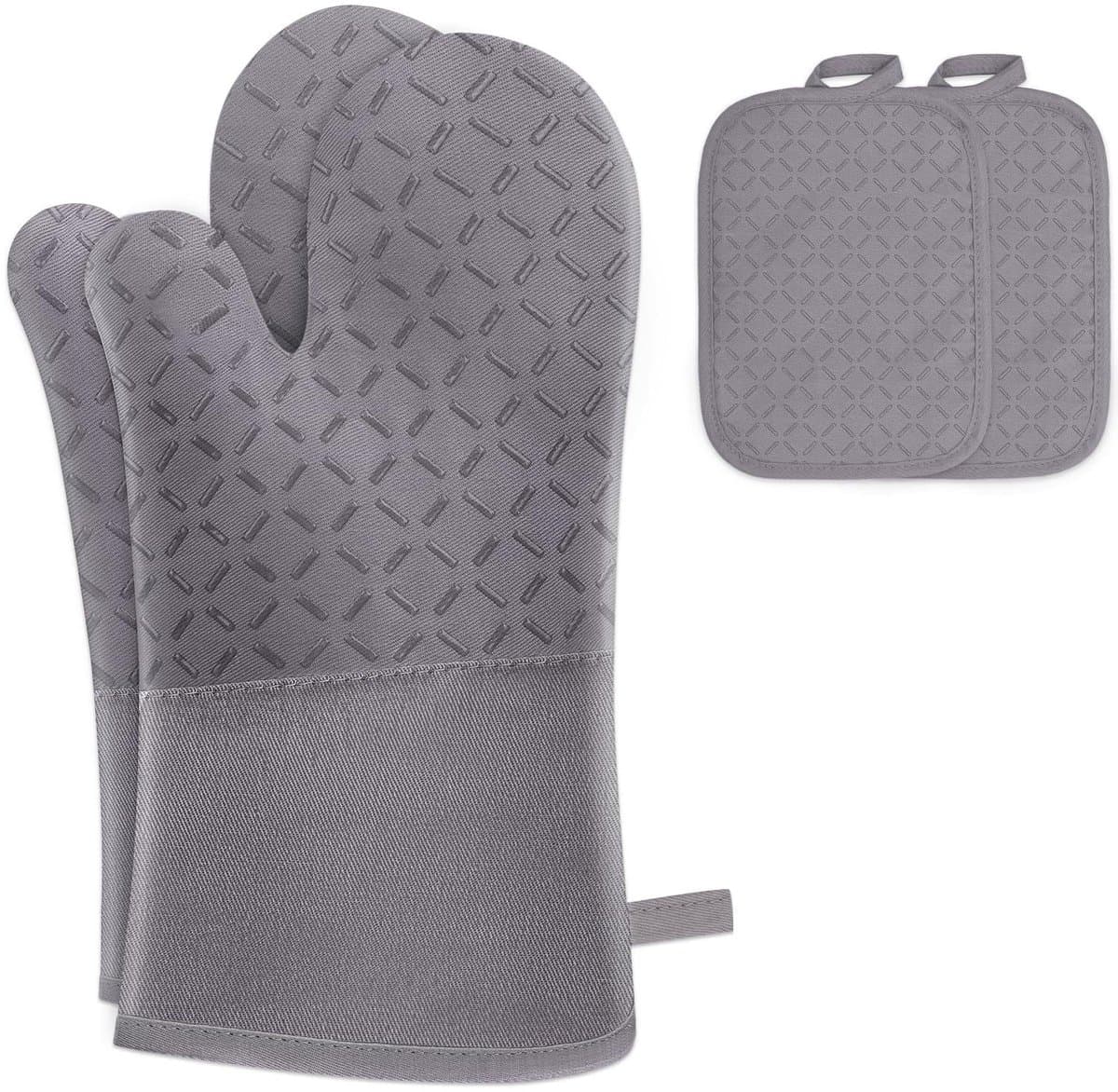 Famanu – Ovenhandschoenen set van 4 stuks in grijs, hittebestendig en comfortabel, ideaal voor koken en bakken, geschikt voor dagelijks gebruik