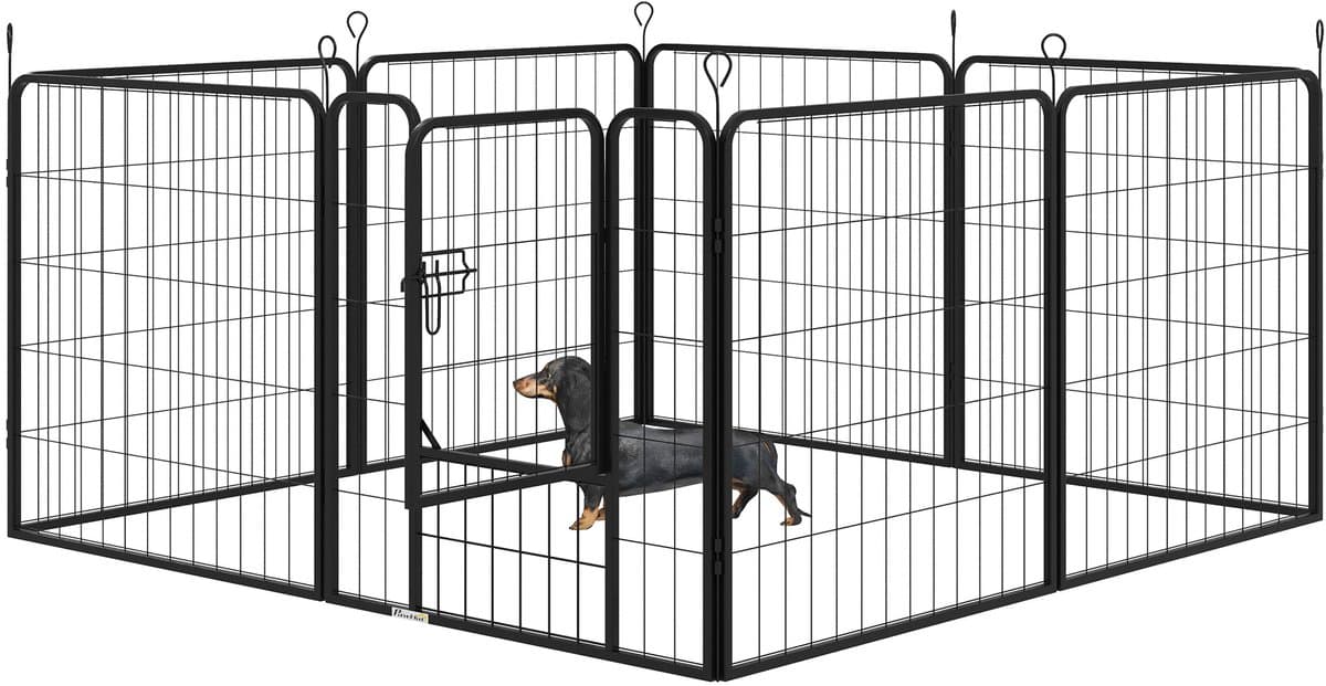 8-delige speelbox voor huisdieren 80x80 cm, hondenren met deur en dubbele metalen sluiting, zwart