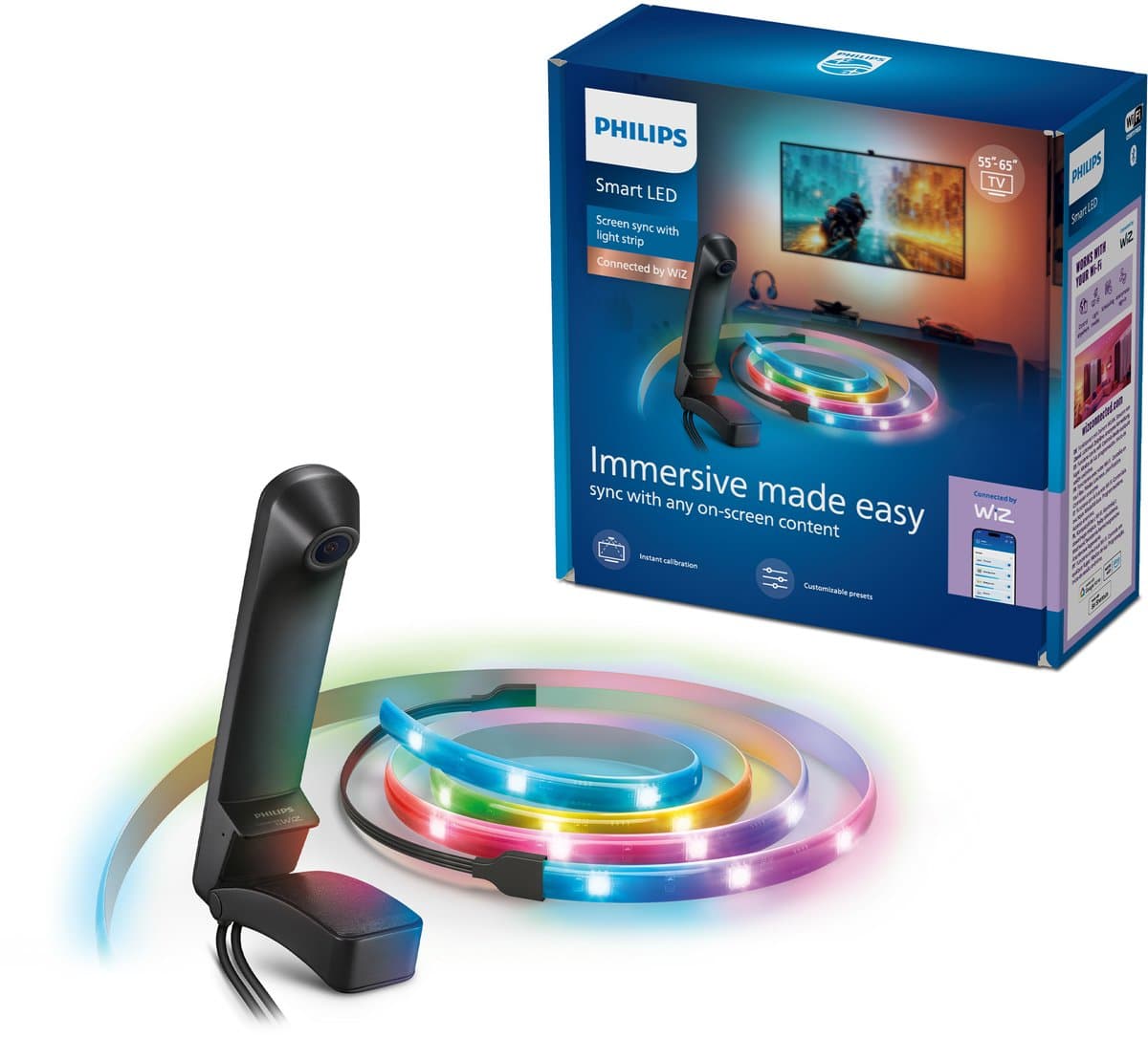 Philips Smart Lighting - Screen Sync kit - RGBIC LED-strip - Voor 55"-65" tv's - Gekleurd en instelbaar wit licht - Dimbaar - Automatische kalibratie - Entertainment starterkit - Werkt met de WiZ app - Wifi