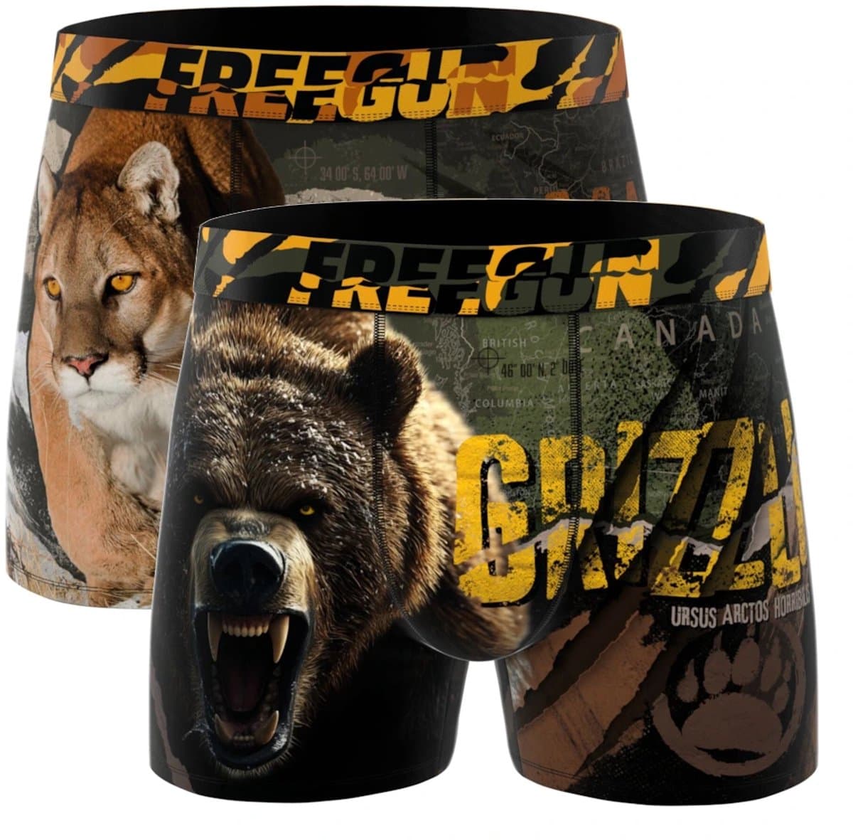 Freegun heren boxershorts - microvezel - 2-pack - maat XL - Grizzly / puma