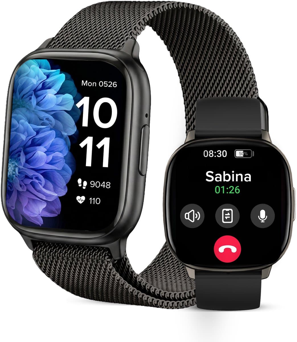 Avalue Smartwatch Dames & Heren - 1,8" AMOLED - Bluetooth Bellen - Hartslag & Bloedzuurstof - Slaaptracker - - Meerdere Sportmodi - Geschikt voor Android en iOS - Zwart