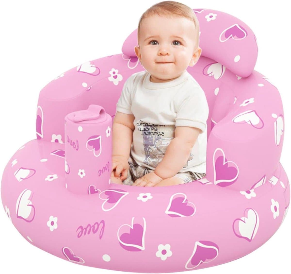 Opblaasbare kinderstoel - Peuter zitje - Zelfstandig zitten - Geïntegreerde pomp - 49 x 49 x 35 cm - Roze