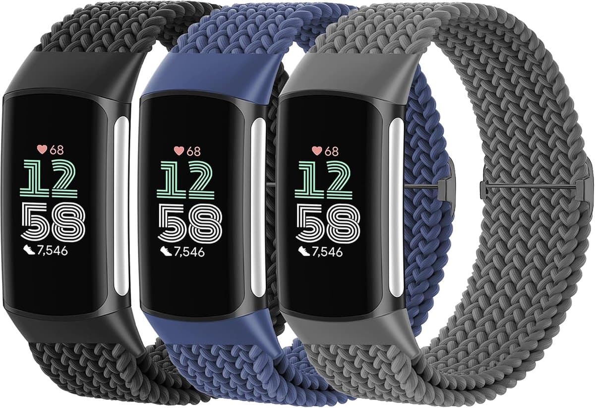 Laband Braided Nylon Compatible with Fitbit Charge 6/Charge 5, Soft Woven Adjustable Stretch Sport Buckle Stretchy - ShopVlot