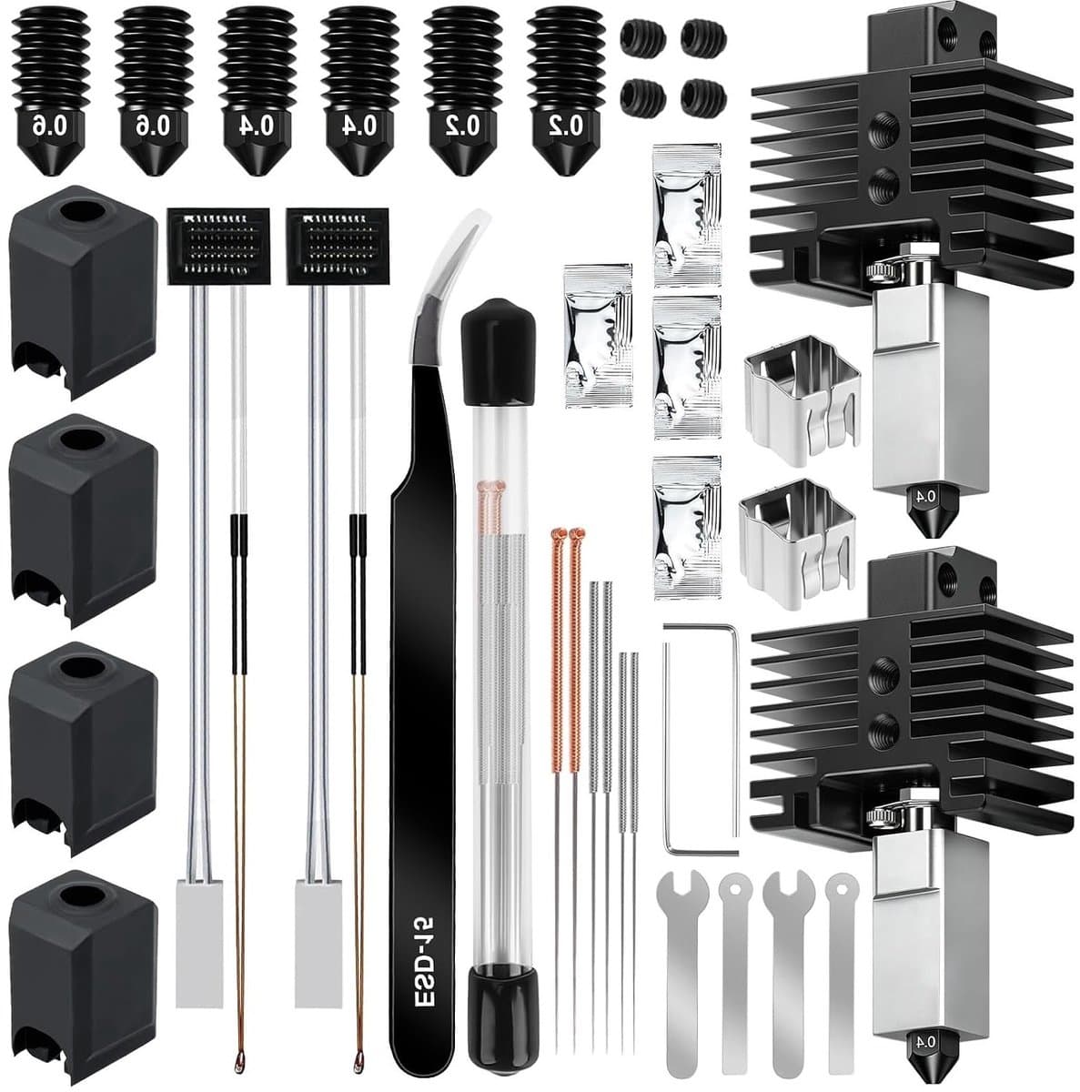 Complete hotend set voor 3D-printers, inclusief 0,2/0,4/0,6 mm stalen mondstukken, siliconen sok en thermistor voor P1-serie