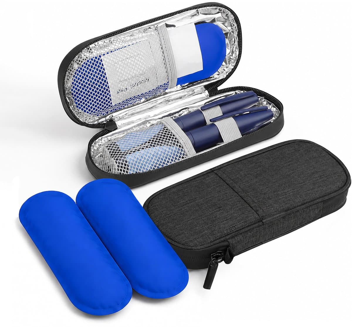 Rainbecom - Insuline Koeltas met 2 Ice Packs - Diabetes Koeltas – 19.5x8.5x3cm - Diabetische Reistas - Insuline Etui - Insulinepennen - Medische Koeltas voor Insulinespuit - Draagbare - Zwart