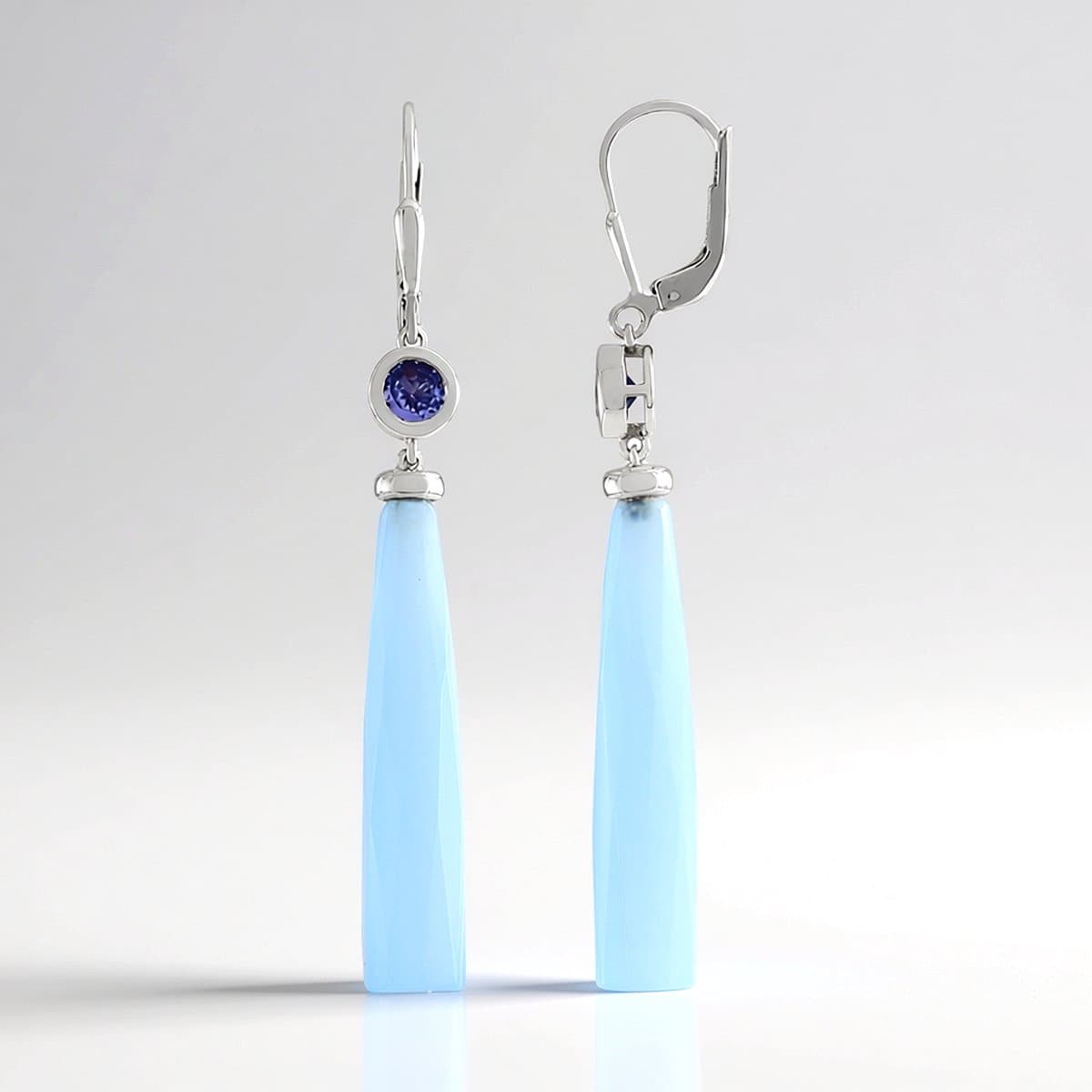 Cavill - Zilveren Oorbellen met Blauwe Chalcedoon & Tanzaniet - 925 Sterling Zilver Rhodium - 17,64 ct Blauw - Modern Elegant Langwerpig Design