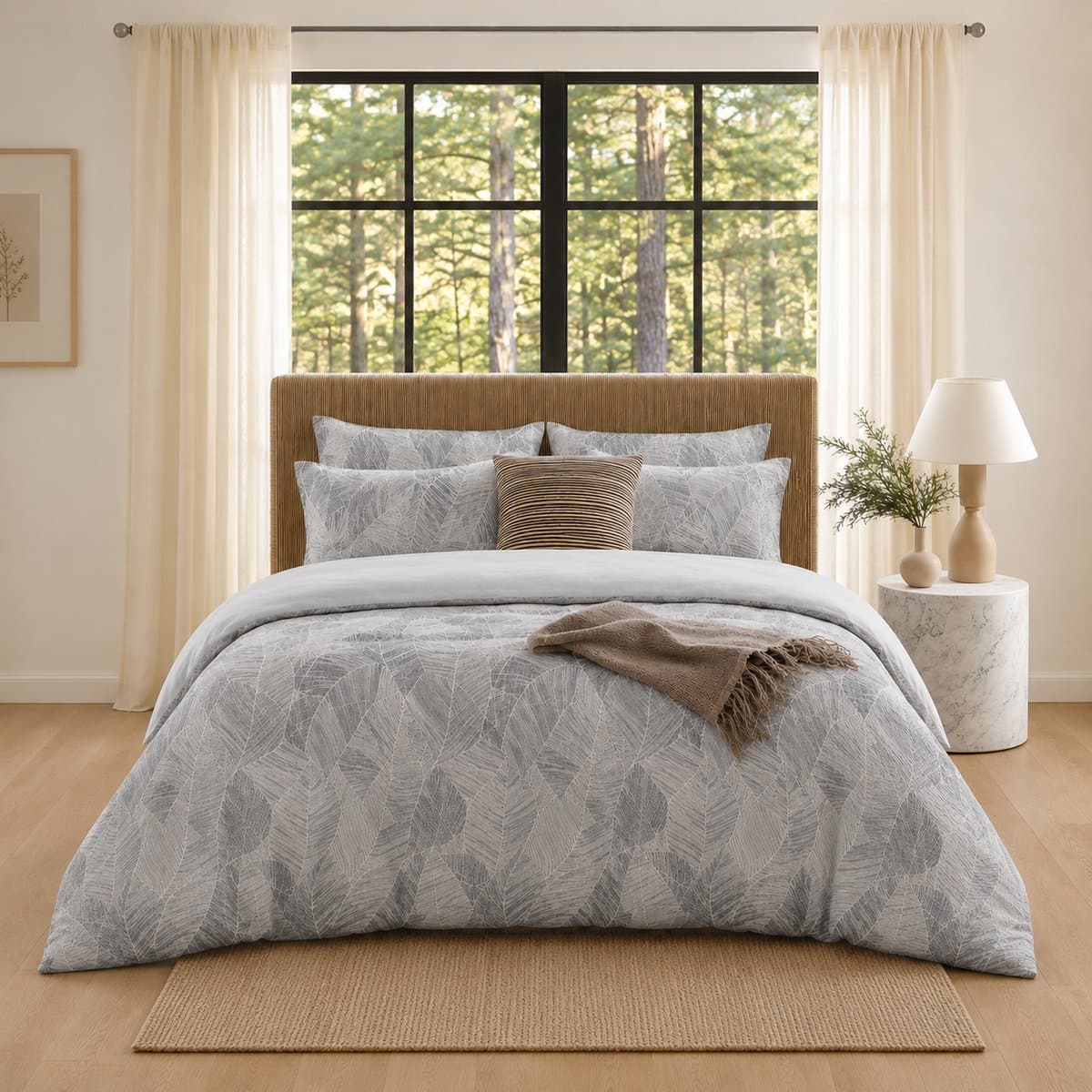 MeiLun Home Botanical Beddengoedset 4-delig – Fern Mist – 160x200 cm Hoeslaken – Dekbedovertrek 240x220 cm + Kussensloop 50x70 cm