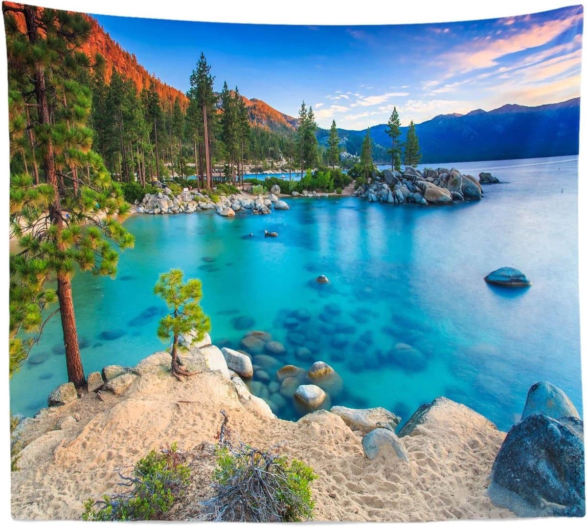 Bergmeer Tapijt - Wandkleed Oceaan - Woonkamer Decoratie - HD Print Kwaliteit - 235 x 180 cm - Blauw