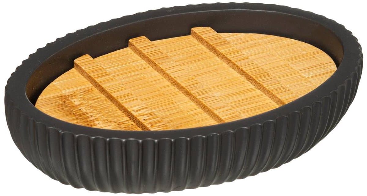 5five Zeepdispenser Polyresin&Bamboe - Zwart, 12,5 x 9 cm