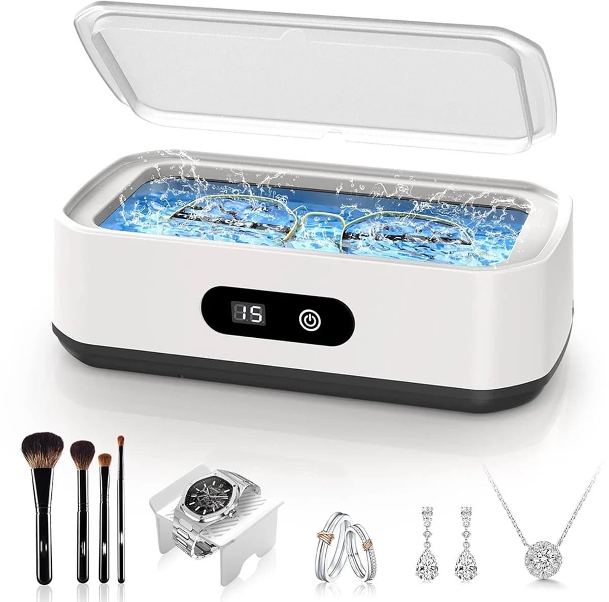 Veya Ultrasoon Reiniger - 650ml - Ultrasoon Reiniger gebit - Brillenreiniger - Sieraden - Wit - 5 verschillende standen - Modern