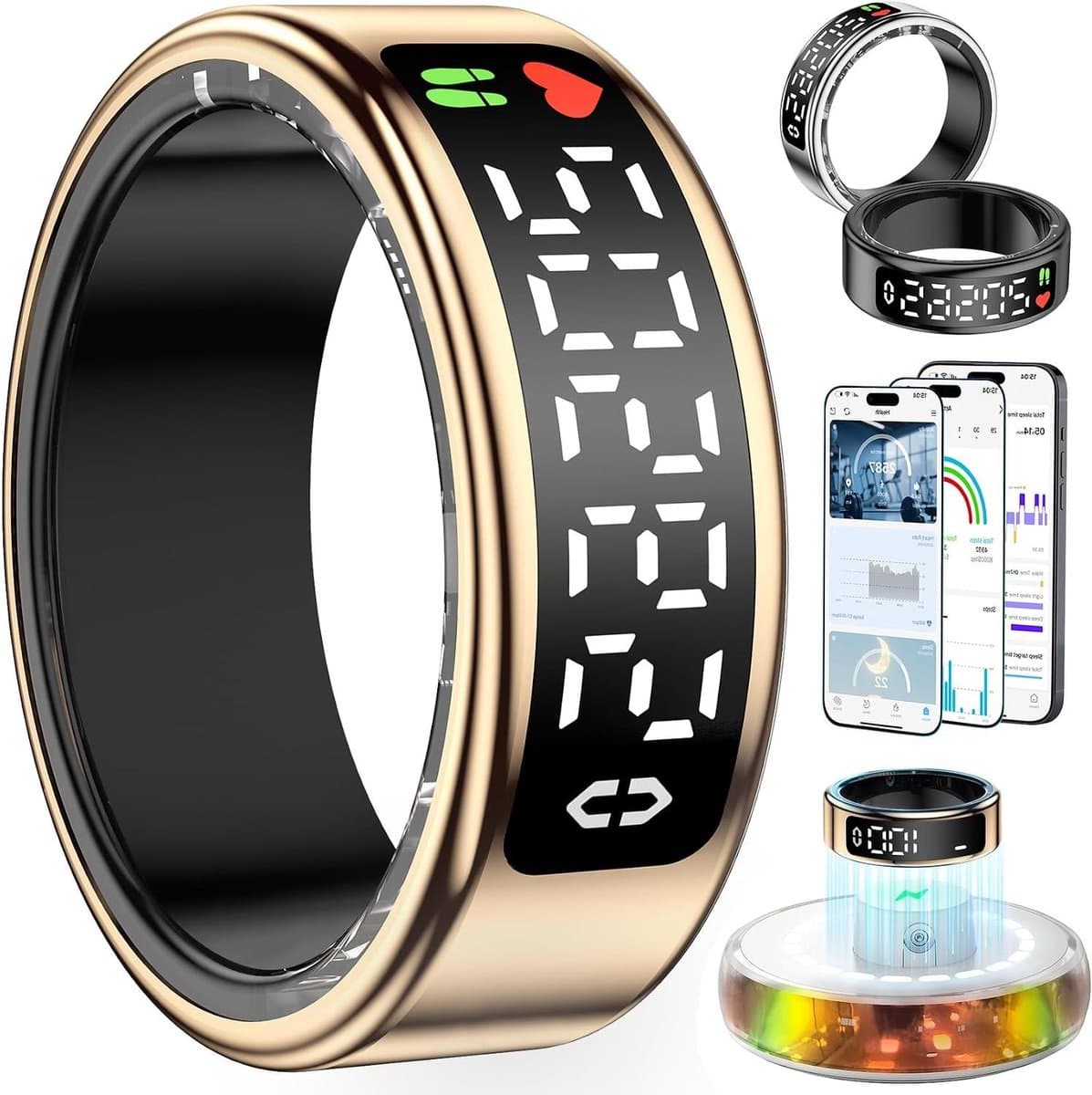 Slimme Ring - Fitness Tracker - Gezondheid Monitoren - Touchscreen LED Display - 5 Dagen Gebruik - Rosé Goud