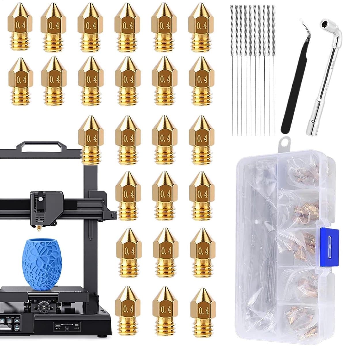 3D-printer sproeiers - Hot-end mondstukken - Modelbouw - Slijtvast messing - 04 mm 25 stuks - Zilverkleurig