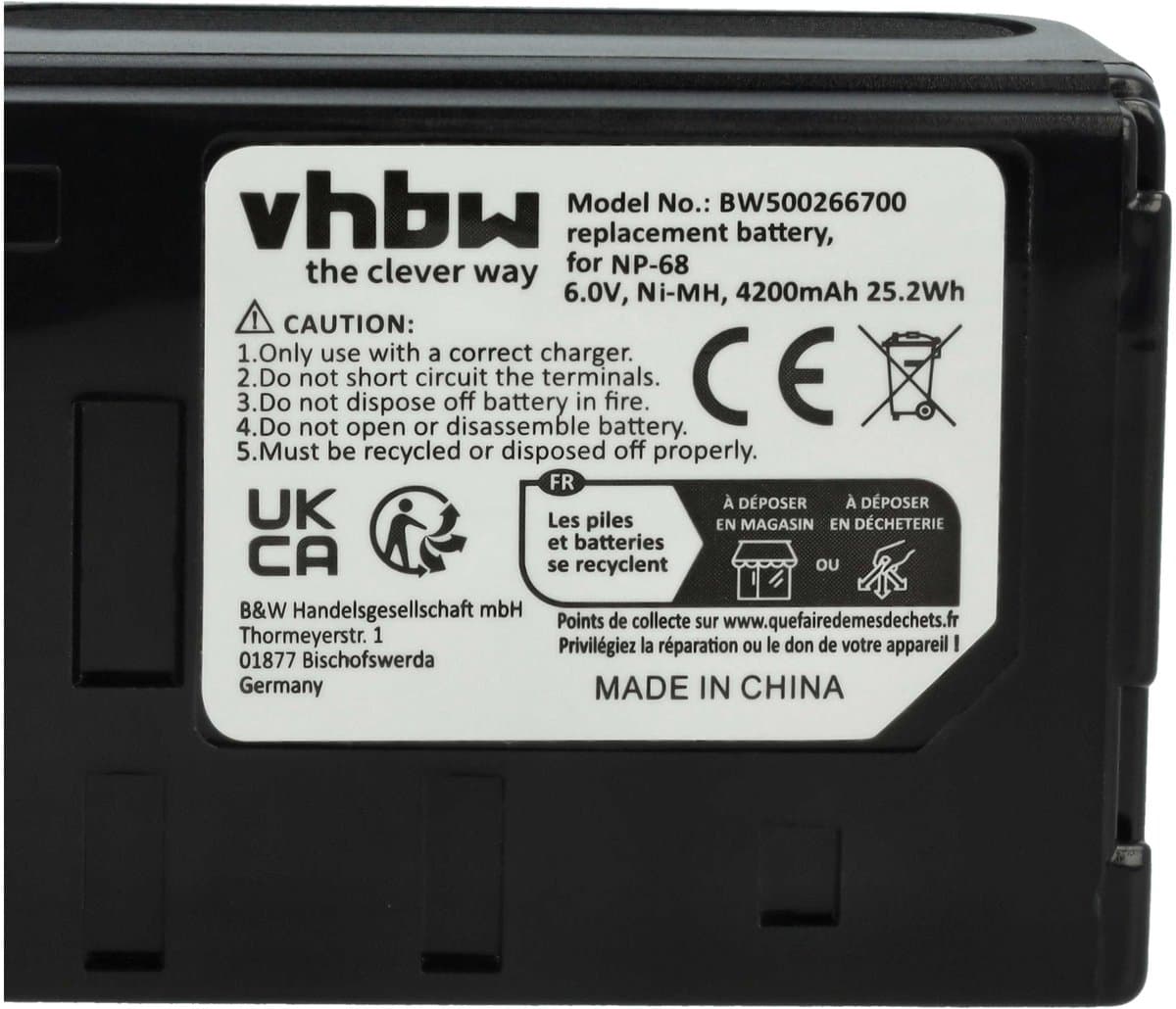 vhbw Vervangende batterij voor Sharp BT-BH85U, VR-BH70/80, VR-BT75/80 camera (4200 mAh, 6 V, NiMH)