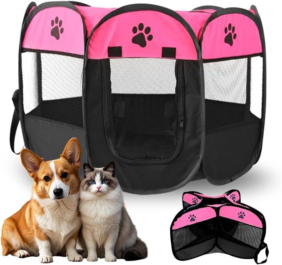 Opvouwbare Hondenbox - Puppyren Kattenren - Huisdier Training - Ademend Mesh Oppervlak - 74 x 74 x 43 cm