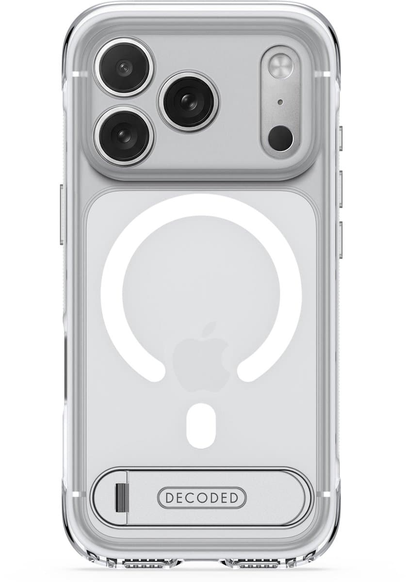 DECODED Hybride Hoesje met 360° Standaard voor iPhone 18 Pro Max / 17 Pro Max - Geschikt voor MagSafe - Schokbestendige Bumpers - Glazen Cameraknop - Frosted Wit