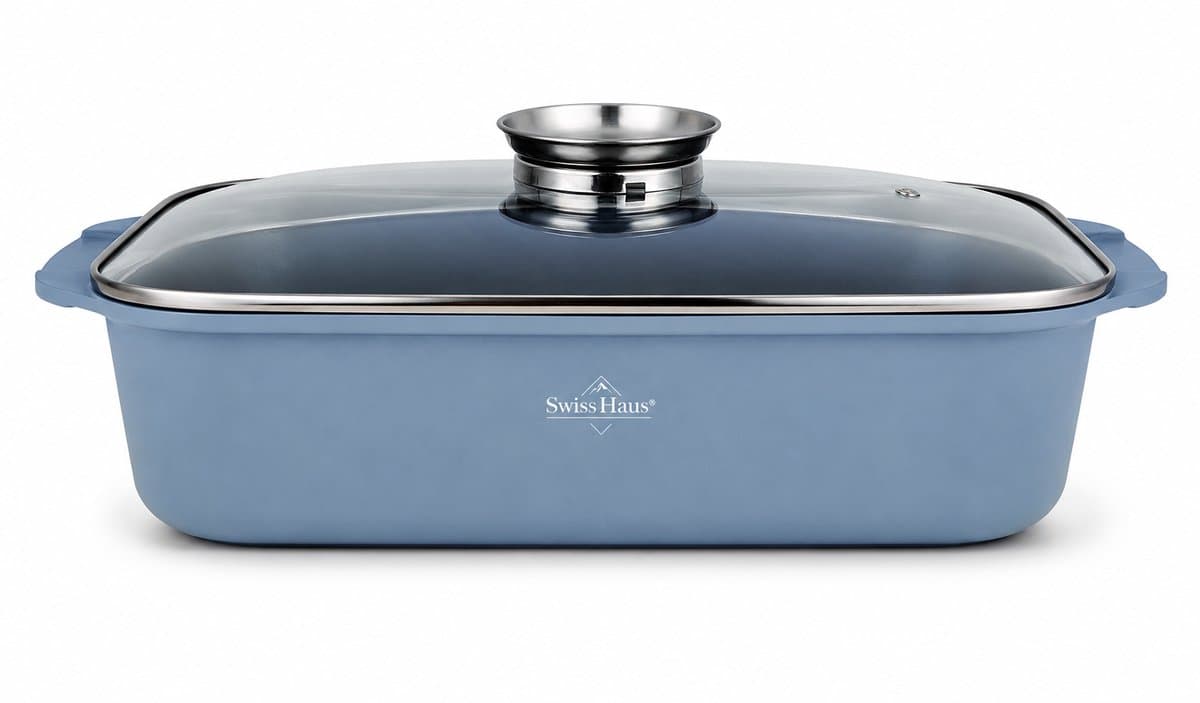 Swiss Haus® BRP34S Braadpan Inductie met Aroma Deksel - Ø 34 cm / 6.5 Liter - PFAS Vrij - Braadslede Voor Alle Warmtebronnen - Pan met Sapphire™ Antiaanbaklaag - Grijs