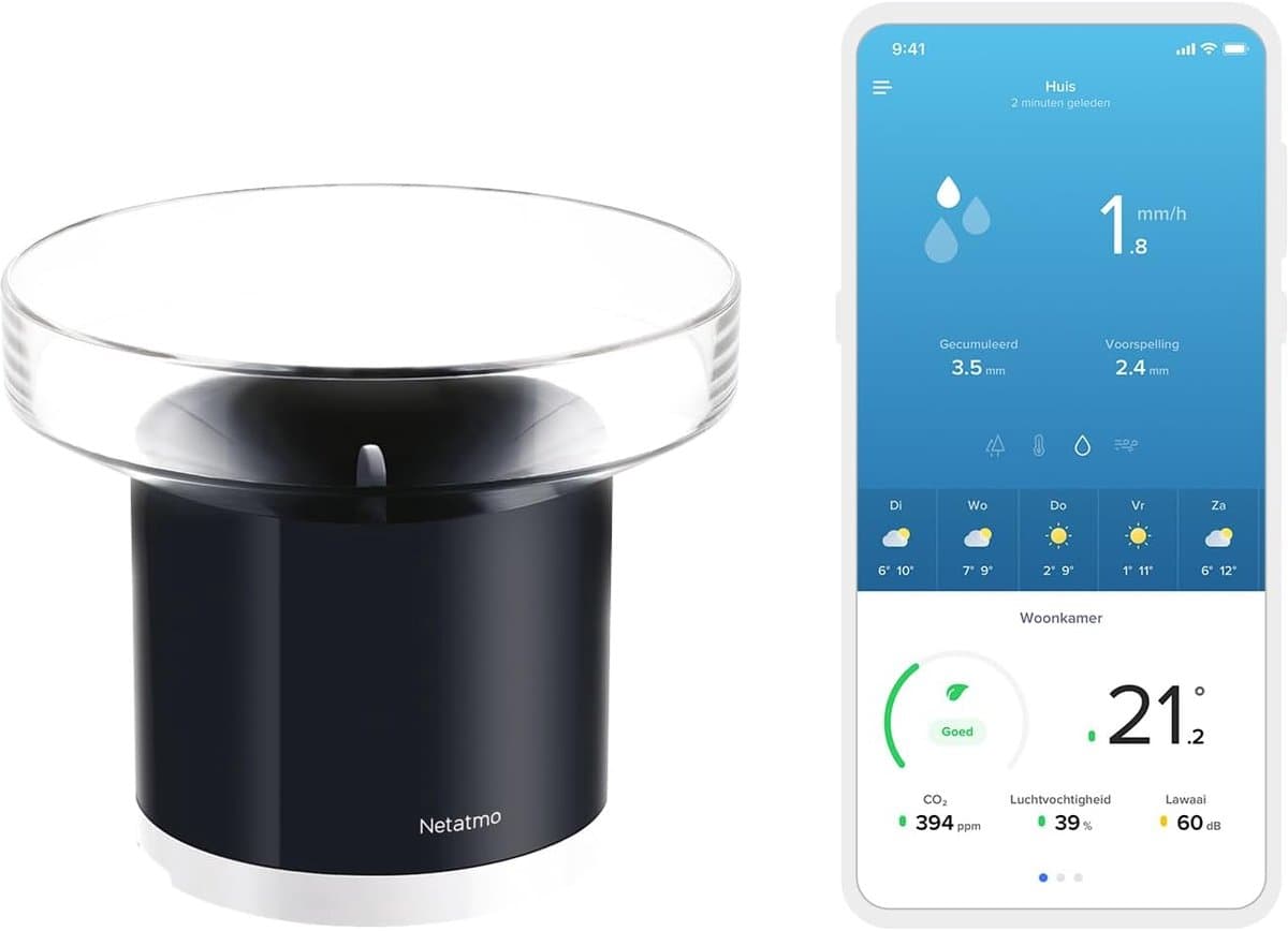 Slimme Regenmeter - Draadloos - Neerslagmeter voor Weerstation - App Monitoring - Voor Tuin en Besproeiing