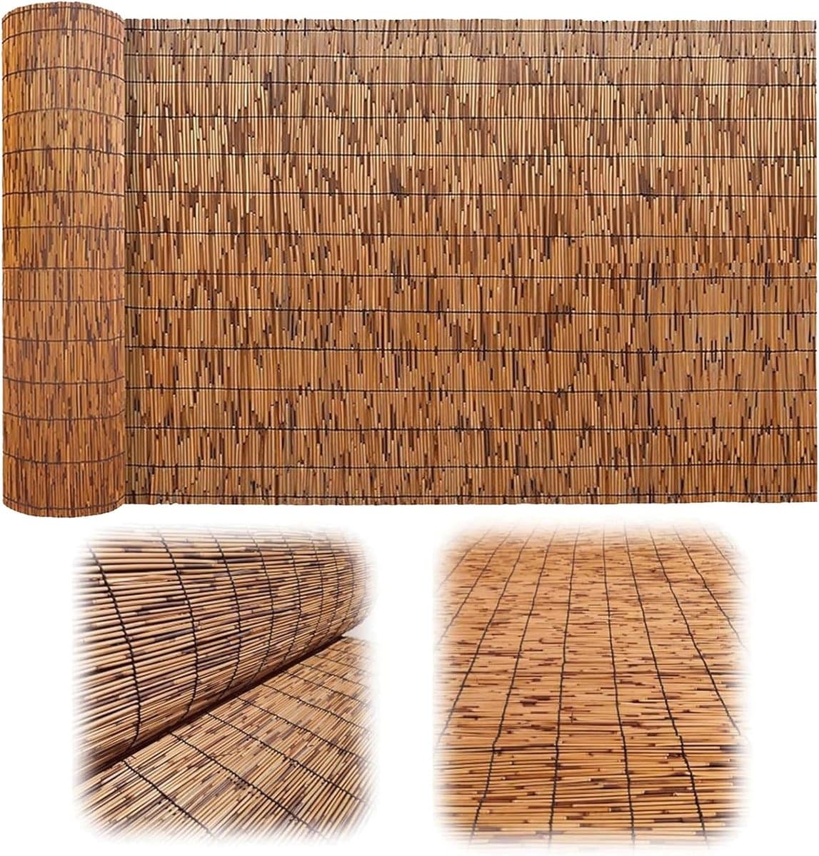 Natuurlijke Rietenschutting - Privacy Scherm - Buiten Aankleden - Handgeweven Katoen - 180 x 800 cm - Donkerbruin