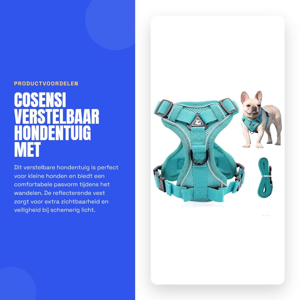 Dailygoods- Hondentuig Verstelbaar - Reflecterend Harnas - Antitrekkend Tuigje - Lichtgewicht Mesh - Handvat voor Wandelen - Comfortabele Pasvorm - Hondharnas