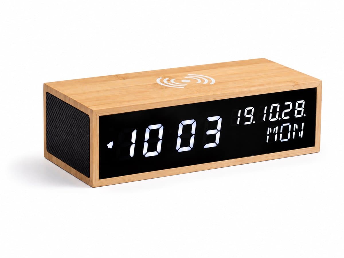 Nexeli NX-CC-15 Digitale Wekker met Draadloos Opladen en Bluetooth Speaker – Digitale Klok – 3 Alarmen – Kalender – Temperatuurweergave